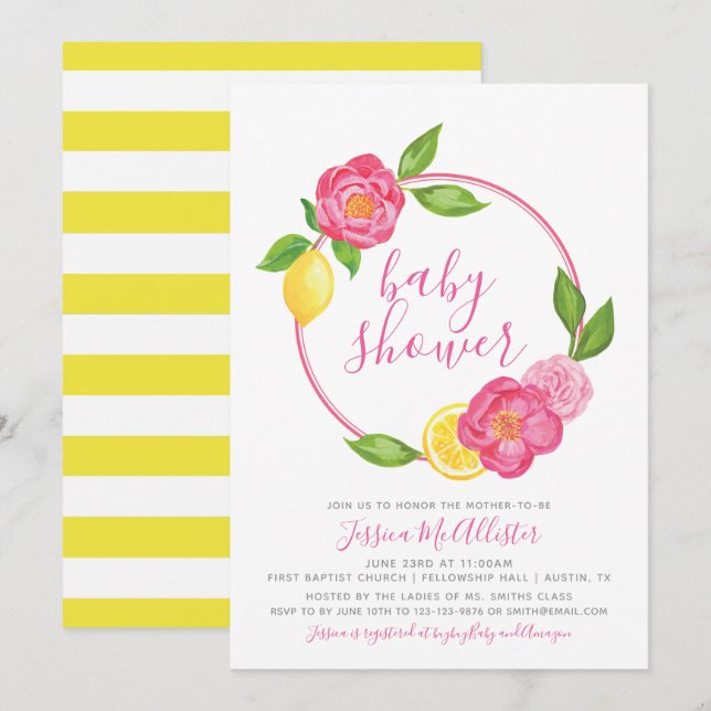 Invitación de Baby Shower | Rosa de limón amarillo (Anverso / Reverso)