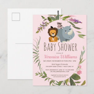 Invitación de Baby Shower rosa de los chicas Jungl