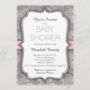 Invitación de Baby Shower rosa de Paisley bonito