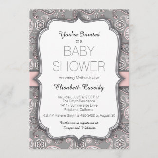 Invitación de Baby Shower rosa de Paisley bonito