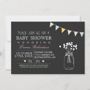 invitación de baby shower rosa de pizarra moderna