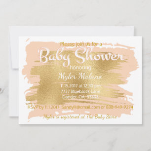 Invitación de Baby Shower rosa/dorado