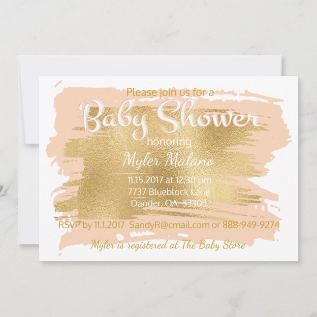 Invitación de Baby Shower rosa/dorado (Anverso)