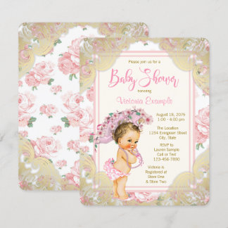 Invitación de Baby Shower Rosa Dorado Rosa