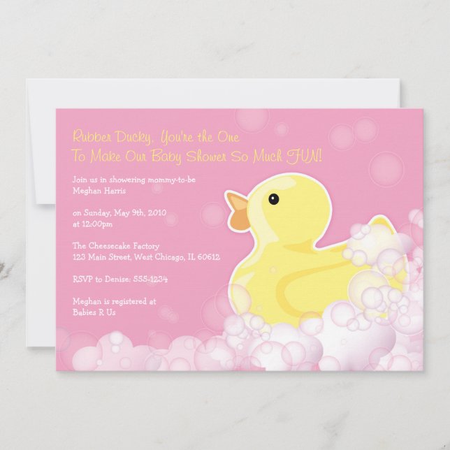 ¡- Invitación de Baby Shower - rosa Ducky de goma! (Anverso)