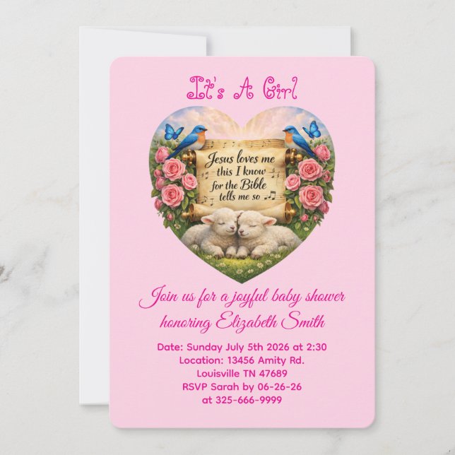 Invitación de Baby Shower Rosa Es una Niña (Anverso)