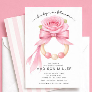 Invitación de Baby Shower Rosa Flor de Bebé en Flo
