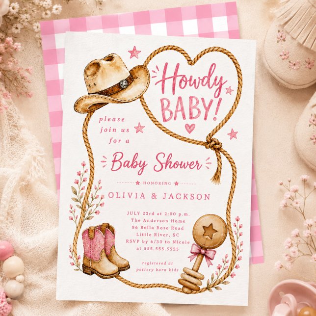 Invitación de baby shower rosa Howdy (Subido por el creador)