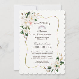 Invitación de Baby Shower rosa magnolia blanca