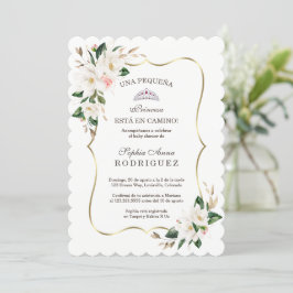 Invitación de Baby Shower rosa magnolia blanca