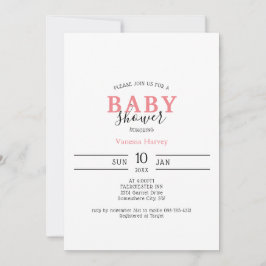 Invitación de Baby Shower rosa minimalista