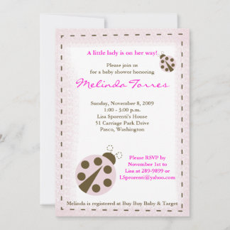 Invitación de Baby Shower rosa Mod Ladybug 5x7