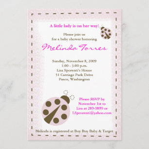 Invitación de Baby Shower rosa Mod Ladybug 5x7