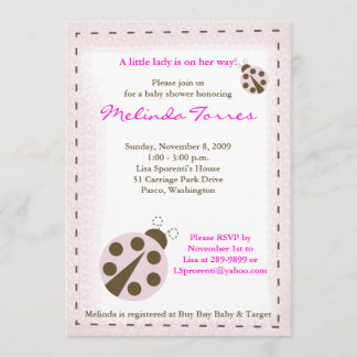 Invitación de Baby Shower rosa Mod Ladybug 5x7