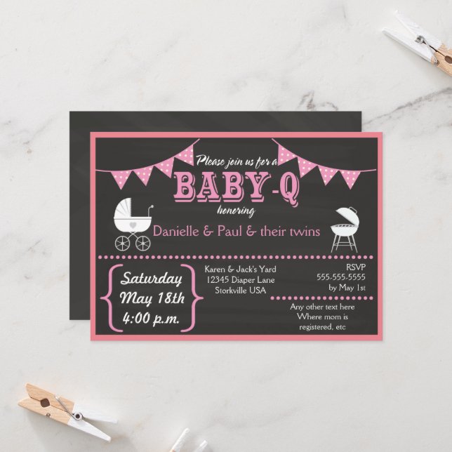 Invitación de Baby Shower rosa para el croqueta Ba (Anverso/Reverso In Situ)