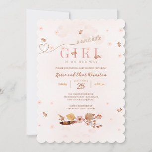 Invitación de Baby Shower rosa para impresión boho