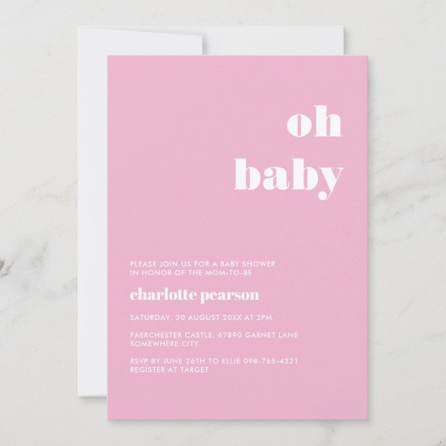 Invitación de Baby Shower rosa pastel (Anverso)