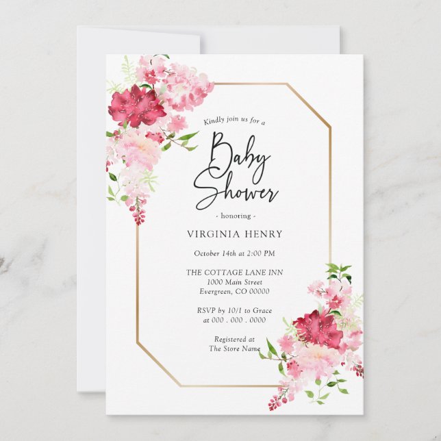 Invitación de Baby Shower Rosa Roja (Anverso)