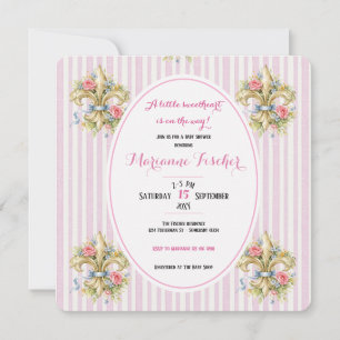 Invitación de baby shower rosa Sweetheart Fleur de