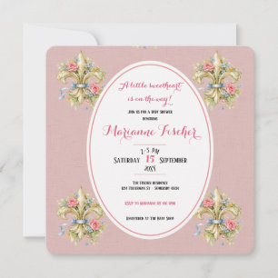 Invitación de baby shower rosa Sweetheart Fleur de