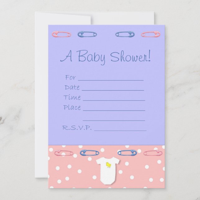 Invitación de Baby Shower rosa y azul (Anverso)