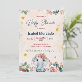 Invitación de Baby Shower rosa y azul moderno