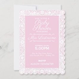 Invitación de Baby Shower rosa y de encaje