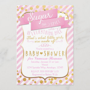 Invitación de Baby Shower Rosa y Dorada Sugar & Sp