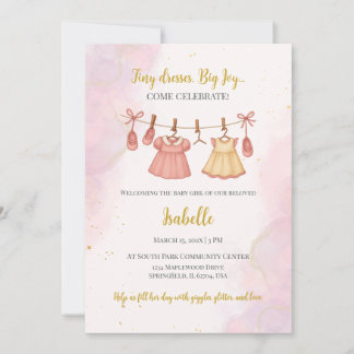 Invitación de Baby Shower Rosa y Dorado