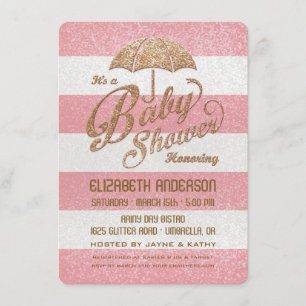 Invitación de Baby Shower Rosa y Dorado Brillante