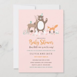 Invitación de Baby Shower Rosa y Naranja Bosque En