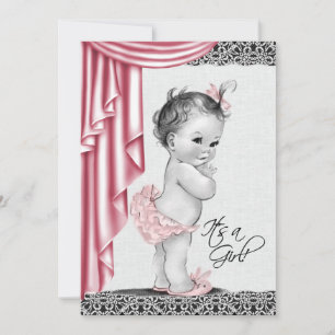 Invitación de baby shower rosa y negro para bebé d