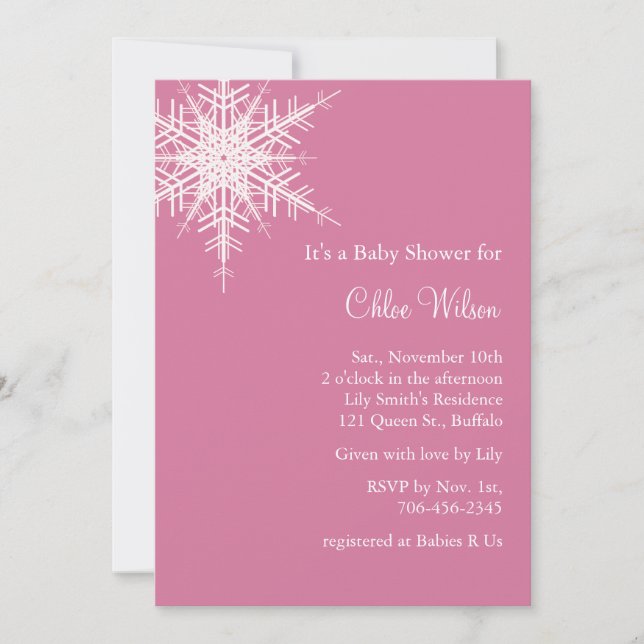 Invitación de Baby Shower rosa y nevado de Offset (Anverso)
