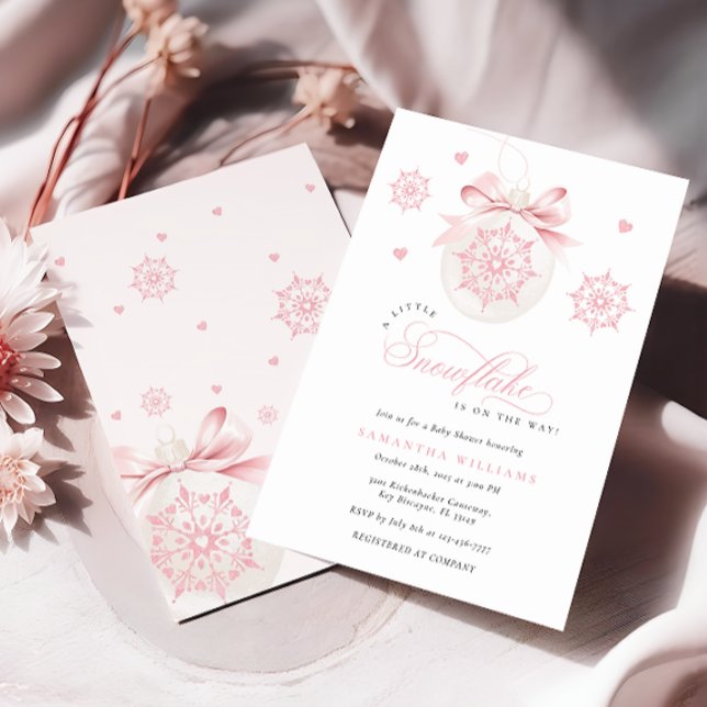 Invitación de Baby Shower rosada a Coquette Snowfl (Subido por el creador)