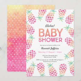 Invitación de Baby Shower rosada a la piña tropica