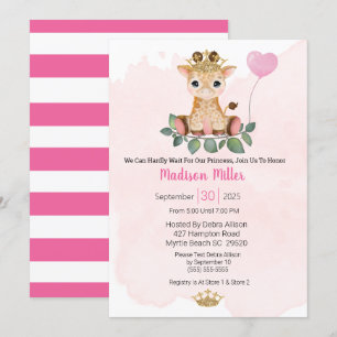 Invitación de Baby Shower rosada a la princesa Gir