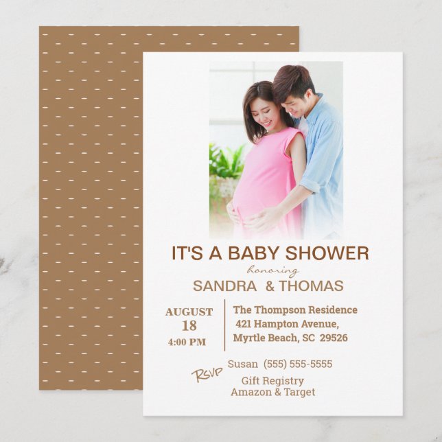 Invitación de Baby Shower rosada a las parejas (Anverso / Reverso)