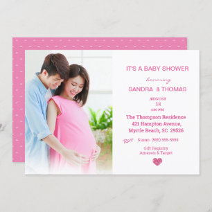 Invitación de Baby Shower rosada a las parejas