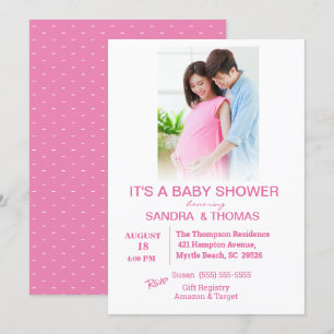 Invitación de Baby Shower rosada a las parejas