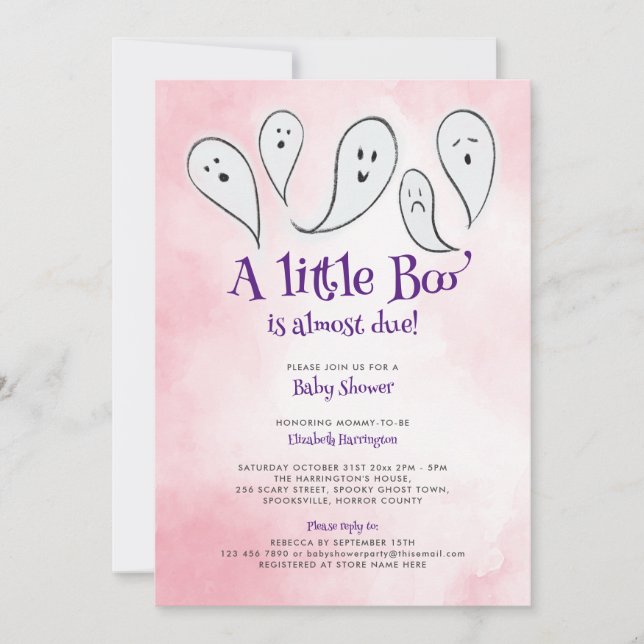 Invitación de Baby Shower rosada a un pequeño chav (Anverso)