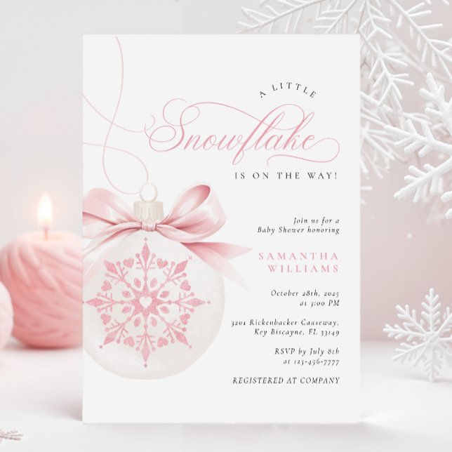 Invitación de Baby Shower rosada a un pequeño copo (Subido por el creador)