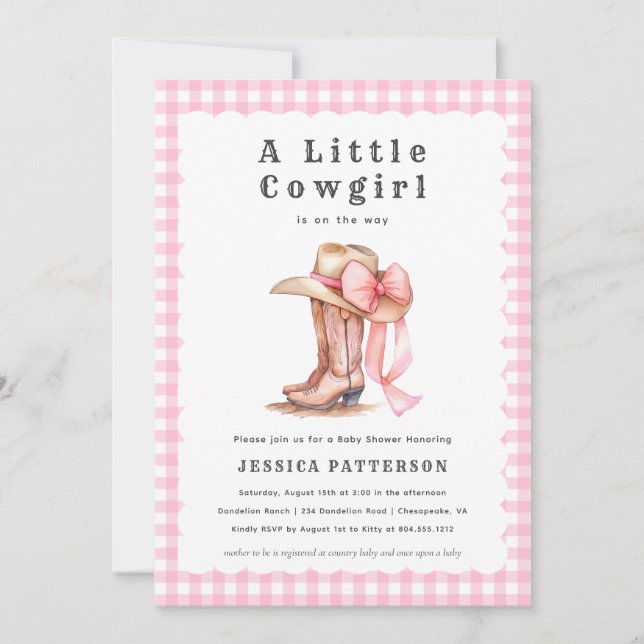 Invitación de Baby Shower rosada a una niña pequeñ (Anverso)