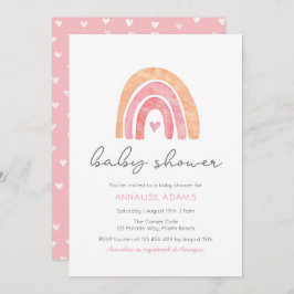Invitación de Baby Shower rosada al arco iris y lo