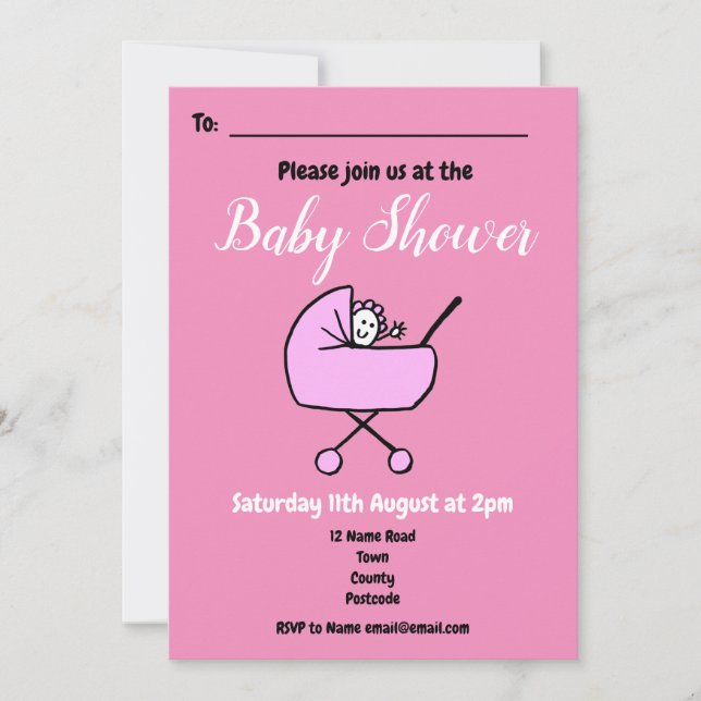 Invitación de Baby Shower rosada chica (Anverso)