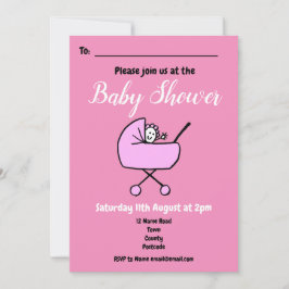 Invitación de Baby Shower rosada chica