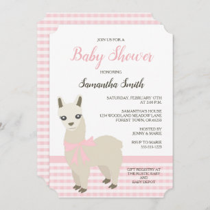 Invitación de Baby Shower rosada de Alpaca