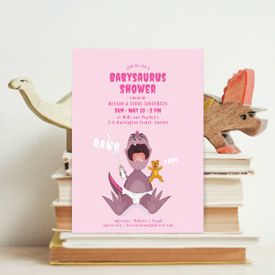 Invitación de Baby Shower rosada de Babysaurus T-r