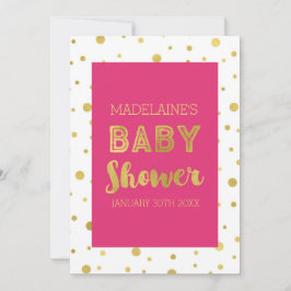 Invitación de Baby Shower rosada de Gold Confetti