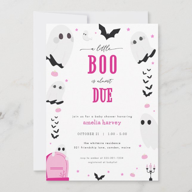 Invitación de Baby Shower rosada de pequeño boo de (Anverso)