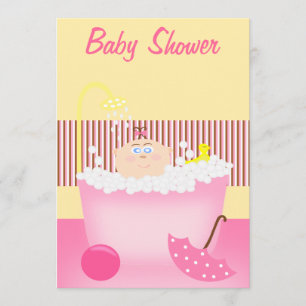 Invitación de Baby Shower rosada en una bañera de 